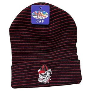 NWT University of Georgia‎ UGA Beanie Black With Red Stripes